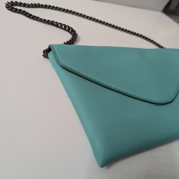 New J Crew Tiffany Blue Leather Envelope Bag with Chain - Picture 3 of 16